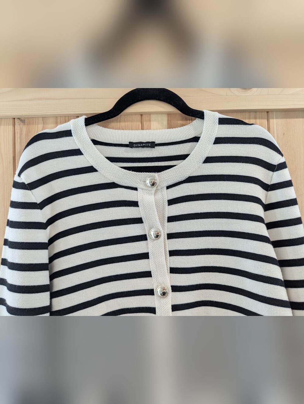 Dynamite Black White Striped Knit Cardigan Sweater - Picture 5 of 8